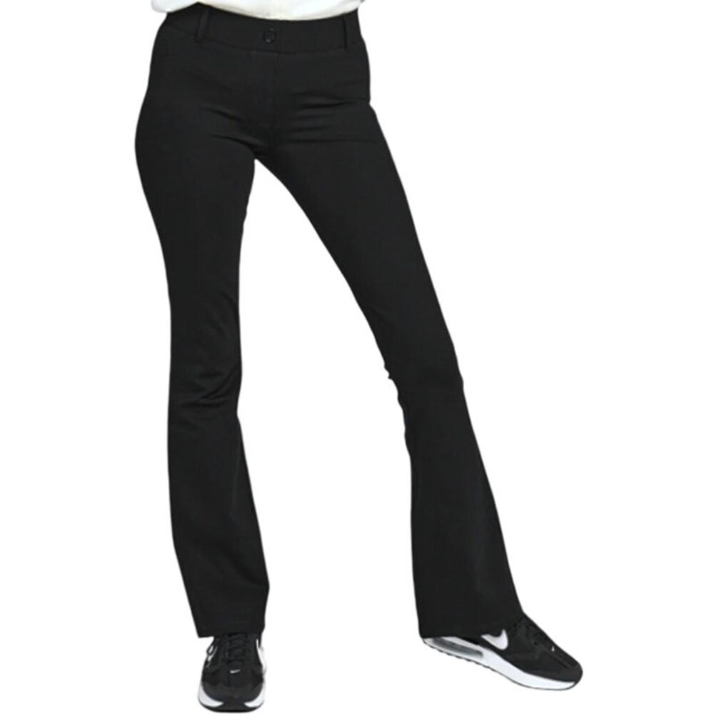 Betabrand Classic Dress Yoga Bootcut Pants Flared Faux Pocket Mid Rise Black LP